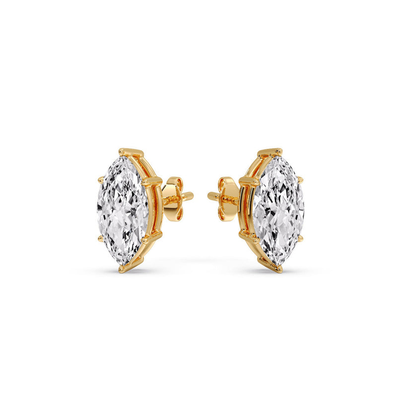 6 Prong Marquise Diamonds Solitaire Stud Earring in Basket Setting