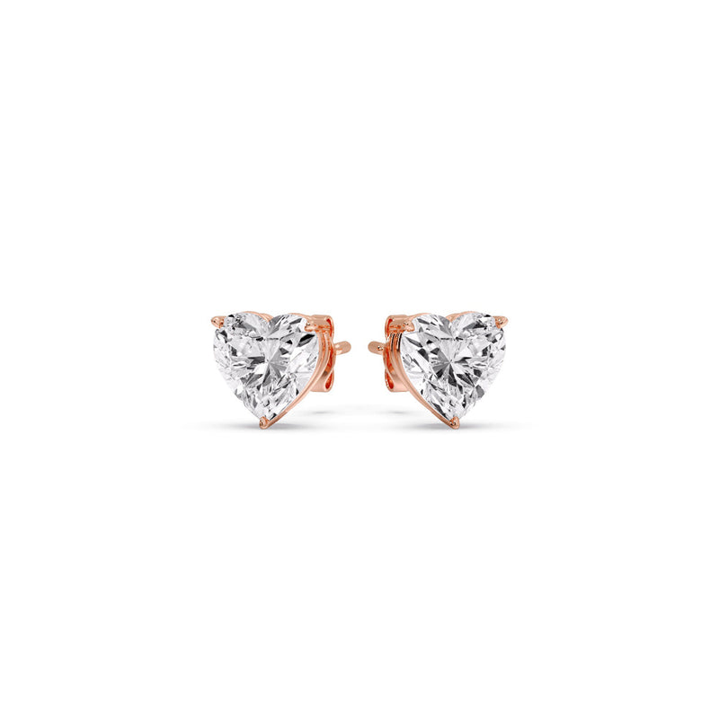 3 Prong Heart Shaped Diamond Solitaire Stud Earring in Basket Setting