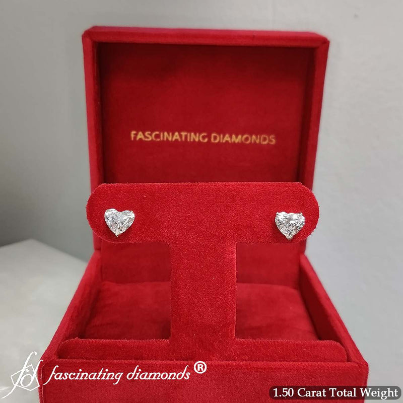 3 Prong Heart Shaped Diamond Solitaire Stud Earring in Basket Setting