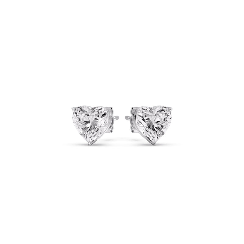 3 Prong Heart Shaped Diamond Solitaire Stud Earring in Basket Setting