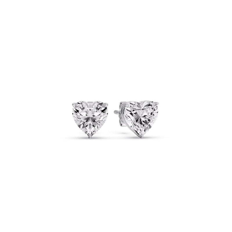 3 Prong Heart Shaped Diamond Solitaire Stud Earring in Basket Setting