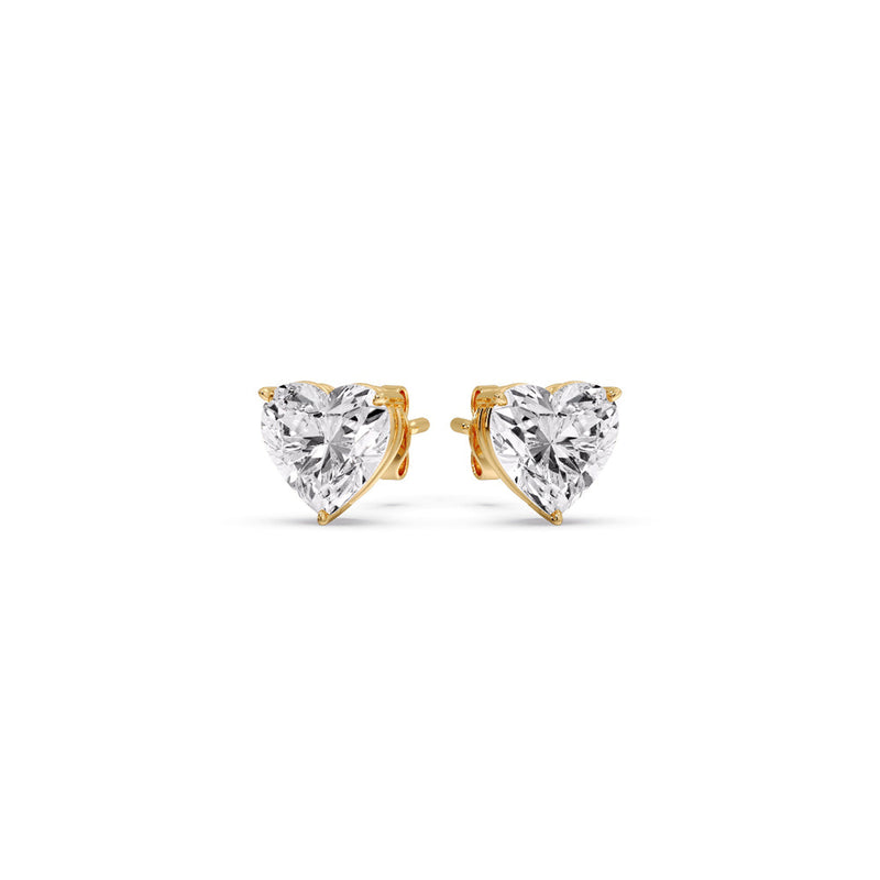 3 Prong Heart Shaped Diamond Solitaire Stud Earring in Basket Setting