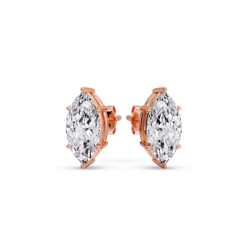 6 Prong Marquise Diamonds Solitaire Stud Earring in Basket Setting