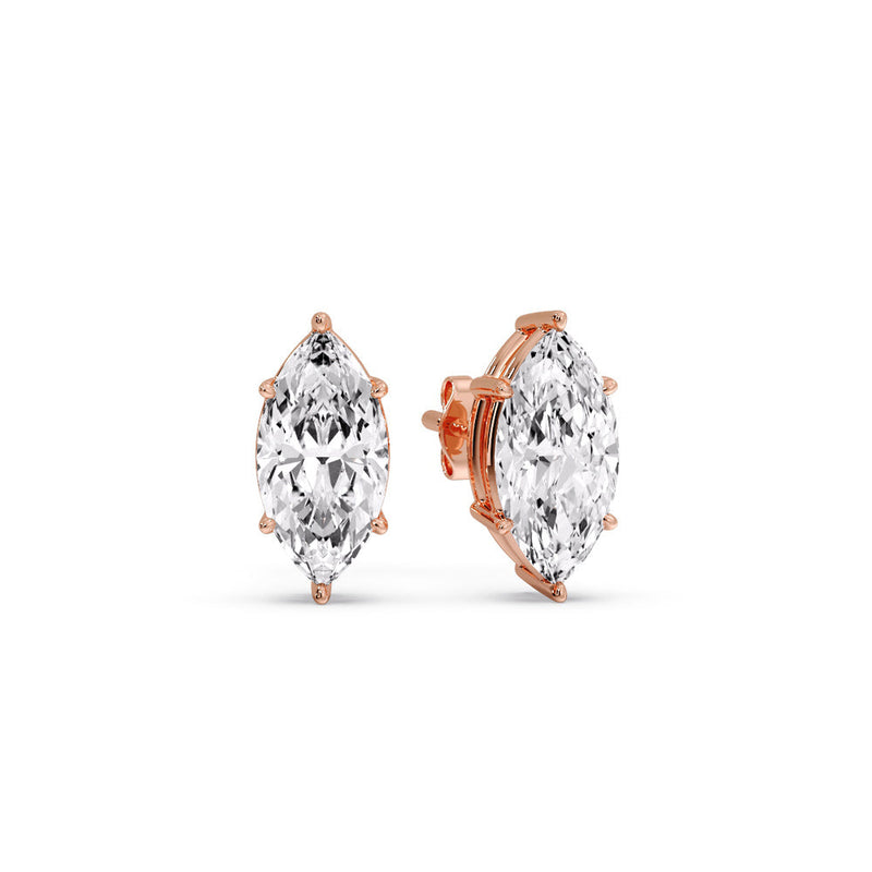 6 Prong Marquise Diamonds Solitaire Stud Earring in Basket Setting
