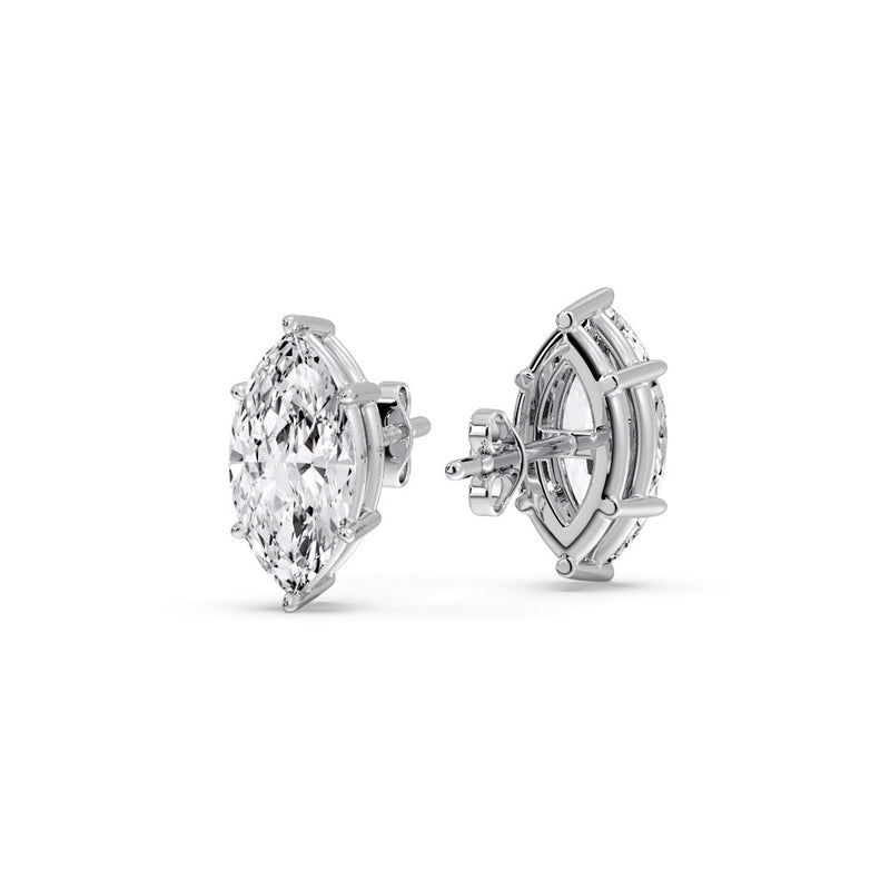6 Prong Marquise Diamonds Solitaire Stud Earring in Basket Setting