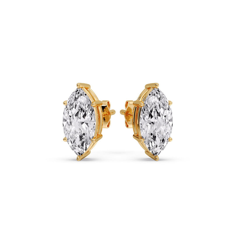 6 Prong Marquise Diamonds Solitaire Stud Earring in Basket Setting