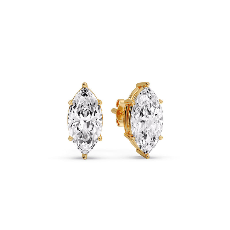 6 Prong Marquise Diamonds Solitaire Stud Earring in Basket Setting