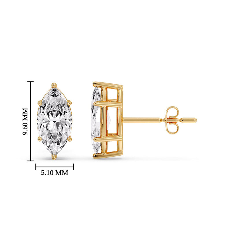 6 Prong Marquise Diamonds Solitaire Stud Earring in Basket Setting