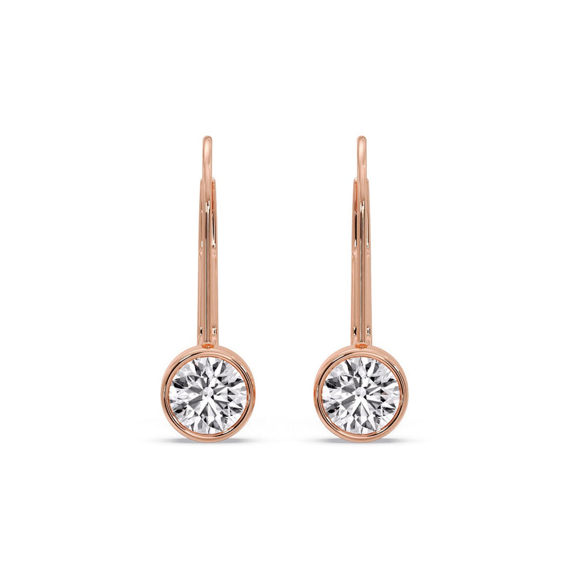 Lever Back Bezel Set Round Diamond Earrings