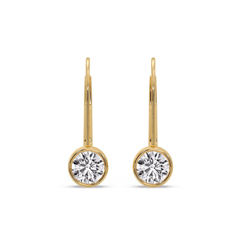 Lever Back Bezel Set Round Diamond Earrings