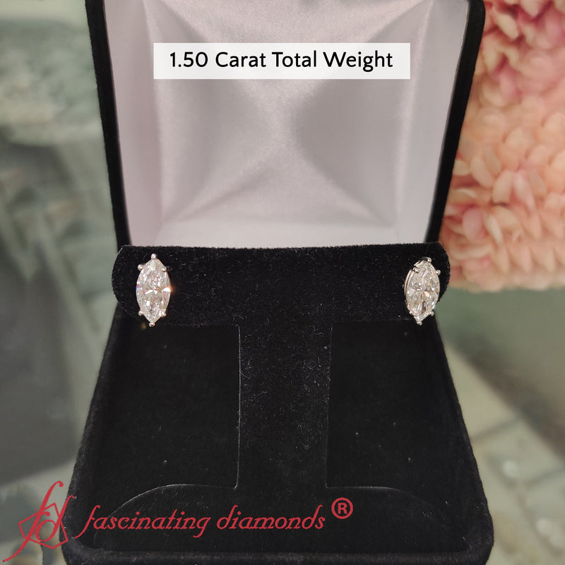 6 Prong Marquise Diamonds Solitaire Stud Earring in Basket Setting