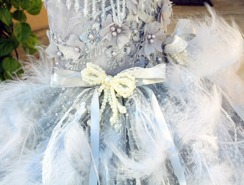 Feather Fantasy Pet Gown | Luxury Dog Dress for Special Occasions