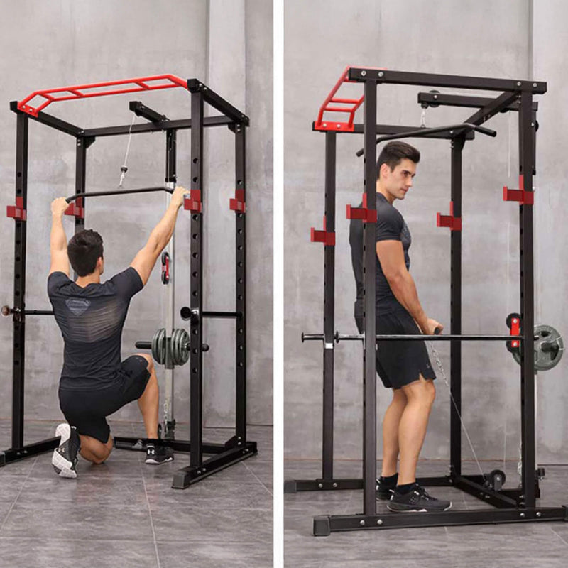 Rovix 1000LBS Multi-Functional Barbell Rack Squat Power Cage With Weight Bench (SAK35822)