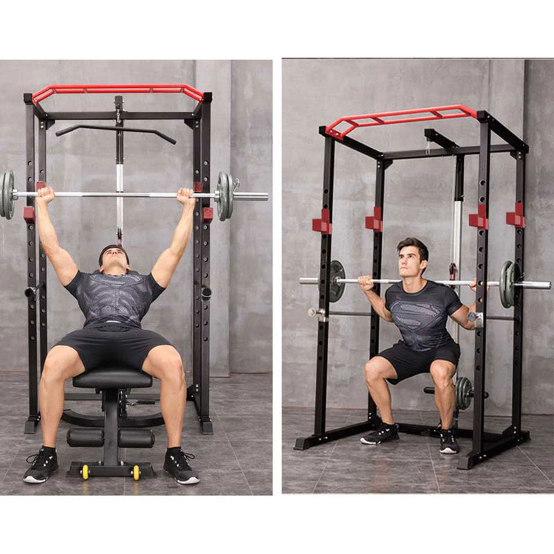 Rovix 1000LBS Multi-Functional Barbell Rack Squat Power Cage With Weight Bench (SAK35822)