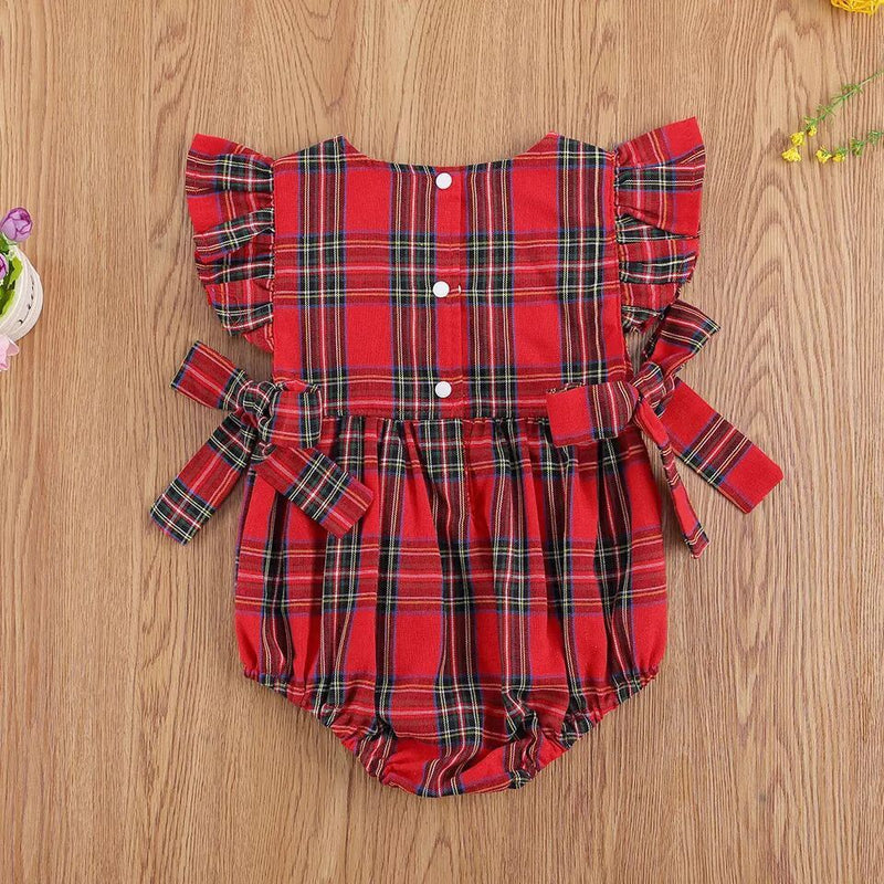 Infant Toddler Summer Stripes Flounced Sleeve Dress Girls' Christmas Plaid Romper