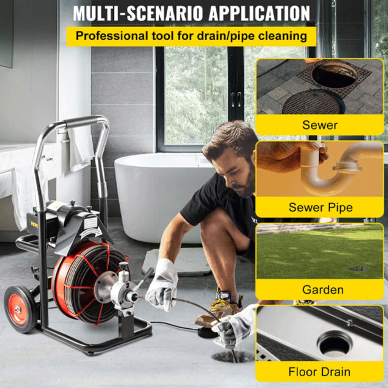 [100FTX3/8"] Electric Sewer Drain Cleaner Snake Clog Machine W/ Cutter (SAK53785)