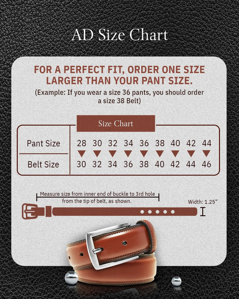 Genuine Leather Belt for Men – Zinc Alloy Buckle, 1.25" Strap