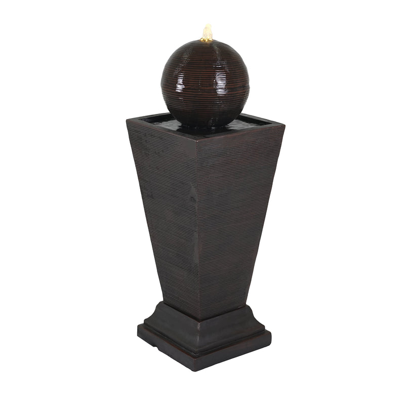 35.5' Dark Brown Concrete Tall Column Fountain with LED Lights