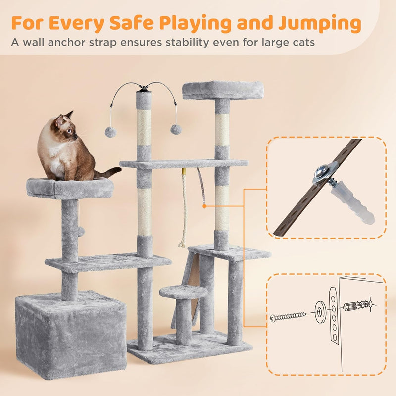 Ultimate 53.5-Inch Rotatable Cat Tree: Multi-Level Playground for Kittens and Large Cats with Cozy Condo and Scratching Posts in Light Gray