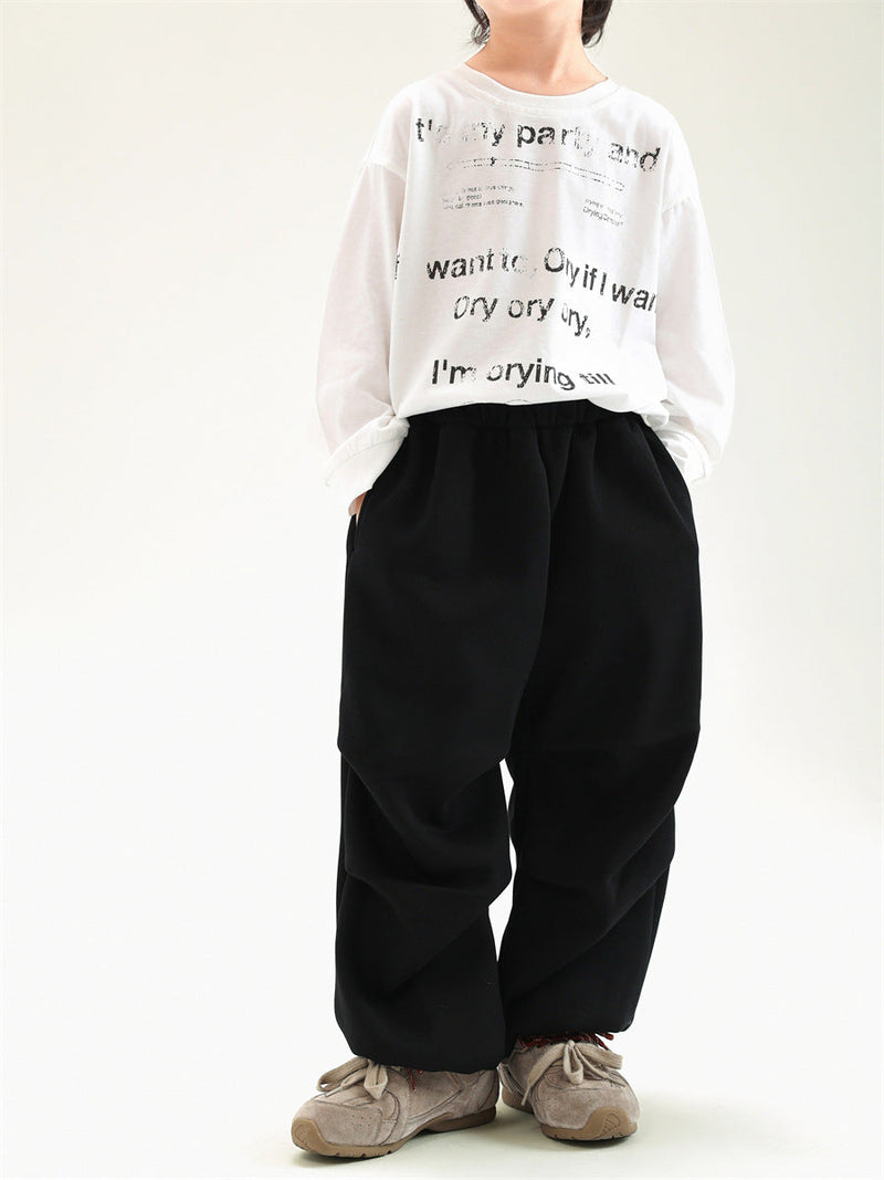 Autumn And Winter Children's Clothing Fleece-lined Casual All-match Loose Knitted Trousers