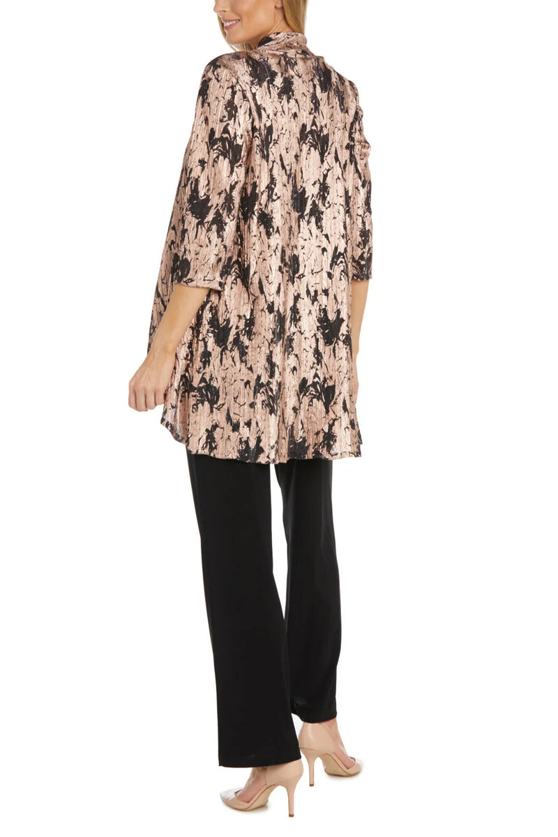 R&M Detach Neckline Twinset Foil Jacquard Print on Crinkle Fabric Matte Chiffon Metallic Patterned Pantsuit