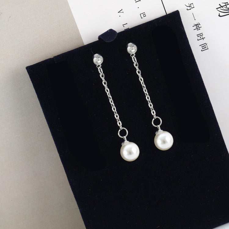 Long Chain Pearl Stud Earrings