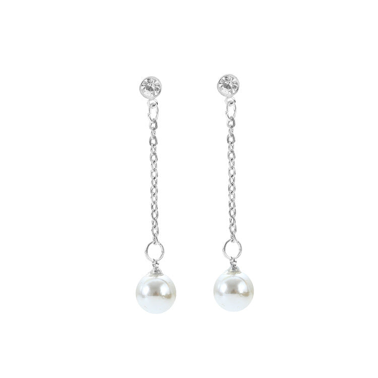 Long Chain Pearl Stud Earrings