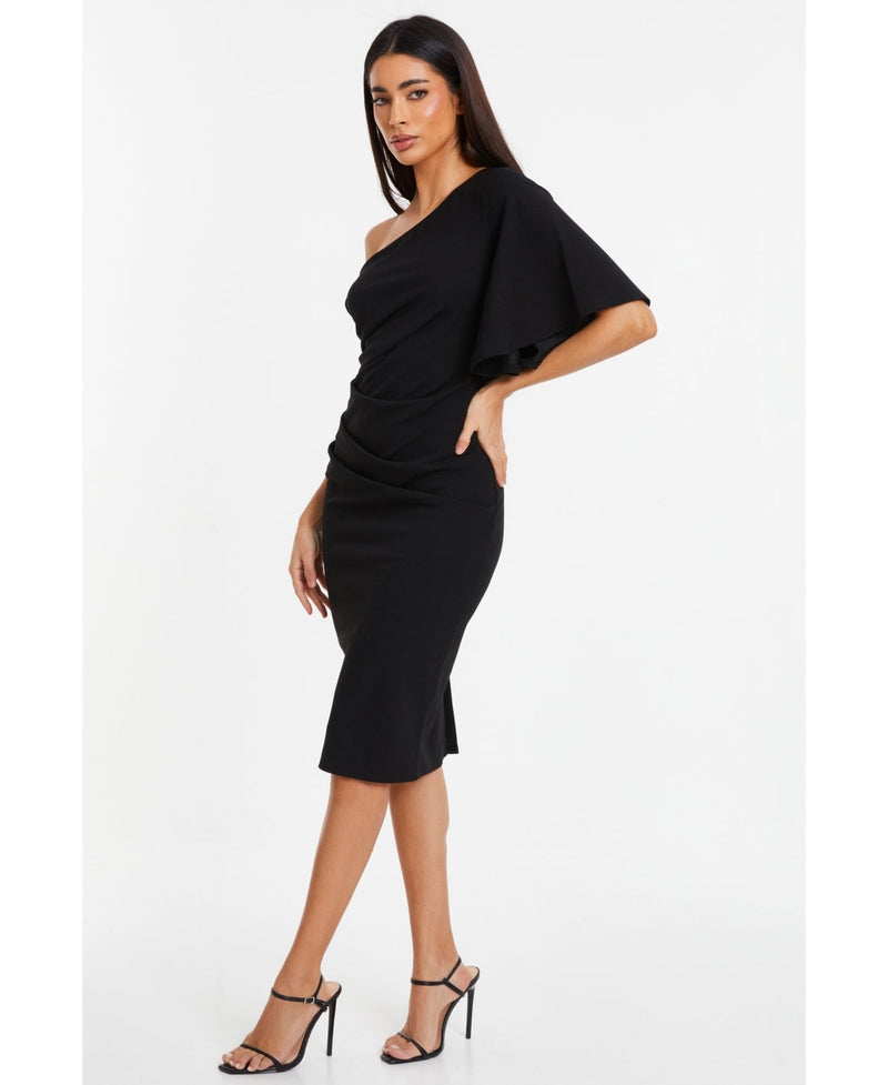 Quiz Womens Scuba Crepe One Shoulder MIDI Dress, Size 14