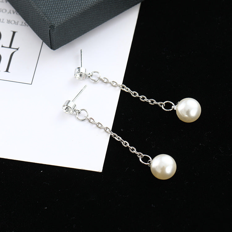 Long Chain Pearl Stud Earrings