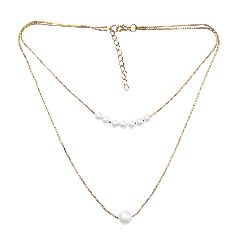 Double Layer Baroque Glass Pearl Pendant Necklace