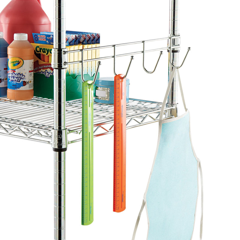 Alera Hook Bars For Wire Shelving, Five Hooks, 24" Deep, Silver, 2 Bars/Pack