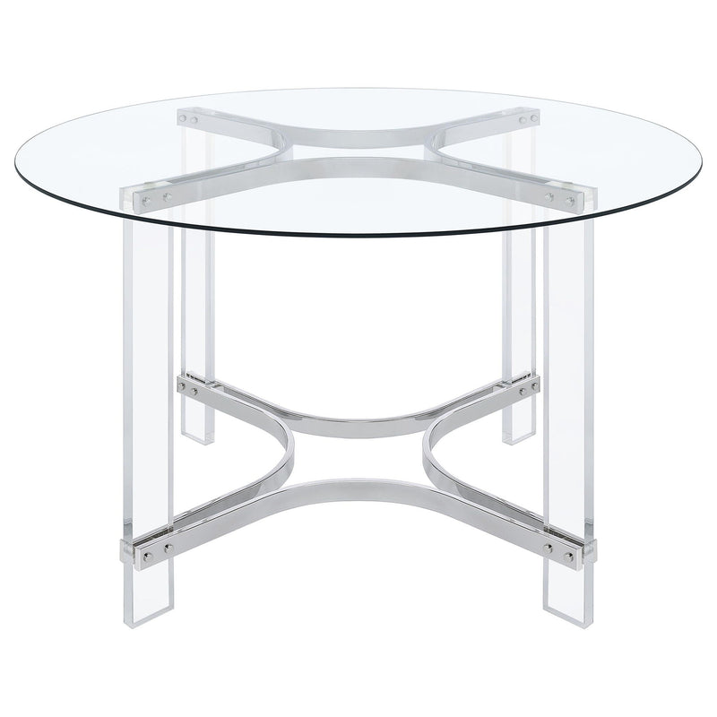 Keeling 47-inch Round Glass Top Acrylic Dining Table Chrome