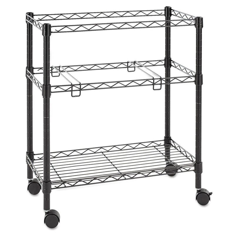 Alera Two-Tier File Cart for Front-to-Back + Side-to-Side Filing, Metal, 1 Shelf, 3 Bins, 26" x 14" x 29.5", Black