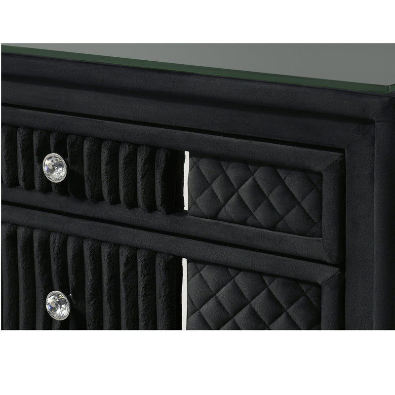 1 Piece Nightstand Upholstery Textured Look Luxurious Feel Drawer Fronts Crystal Style Knobs - Black