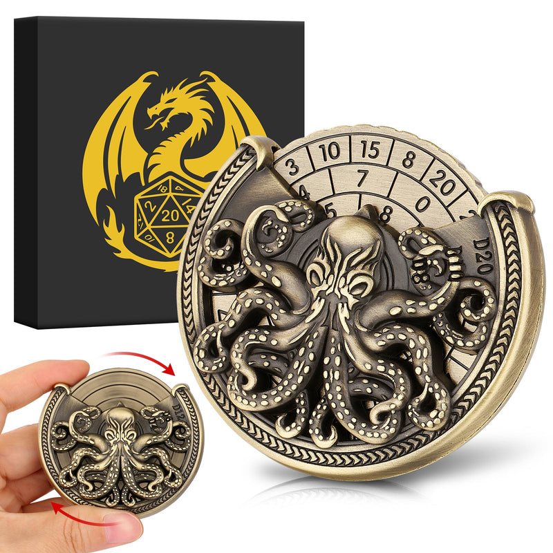 Vintage Kesulu Style, Super Refined Metal Octopus Dice Turntable Gift Box, Immersive Board Game Experience, D20 Random Surprise, Necessary Props For D&D Team