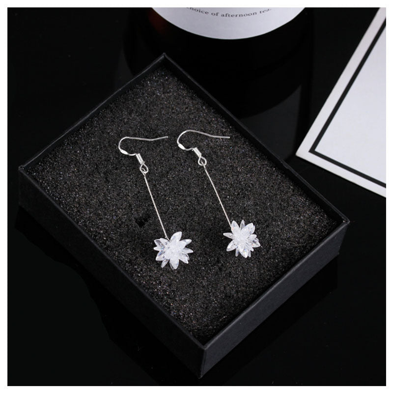 CZ Flower Stone Drop Jewelry Hook Earrings