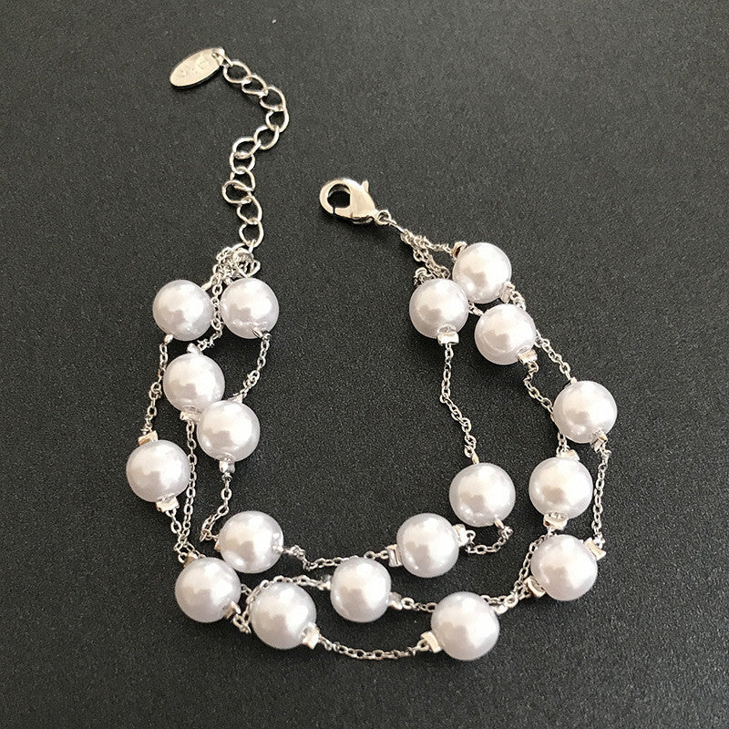 Multi Strand Chain Pearl Bracelet