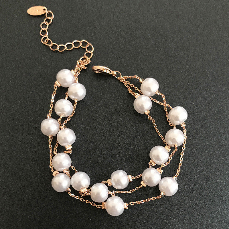 Multi Strand Chain Pearl Bracelet