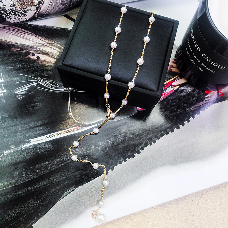 Long Pearl Chain Necklace