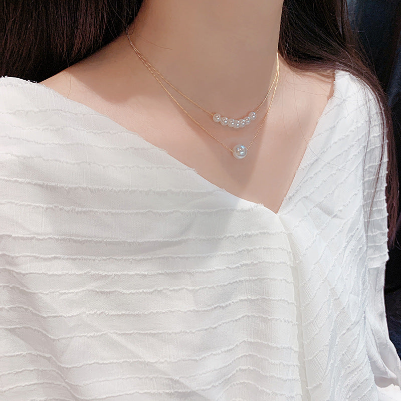 Double Layer Baroque Glass Pearl Pendant Necklace