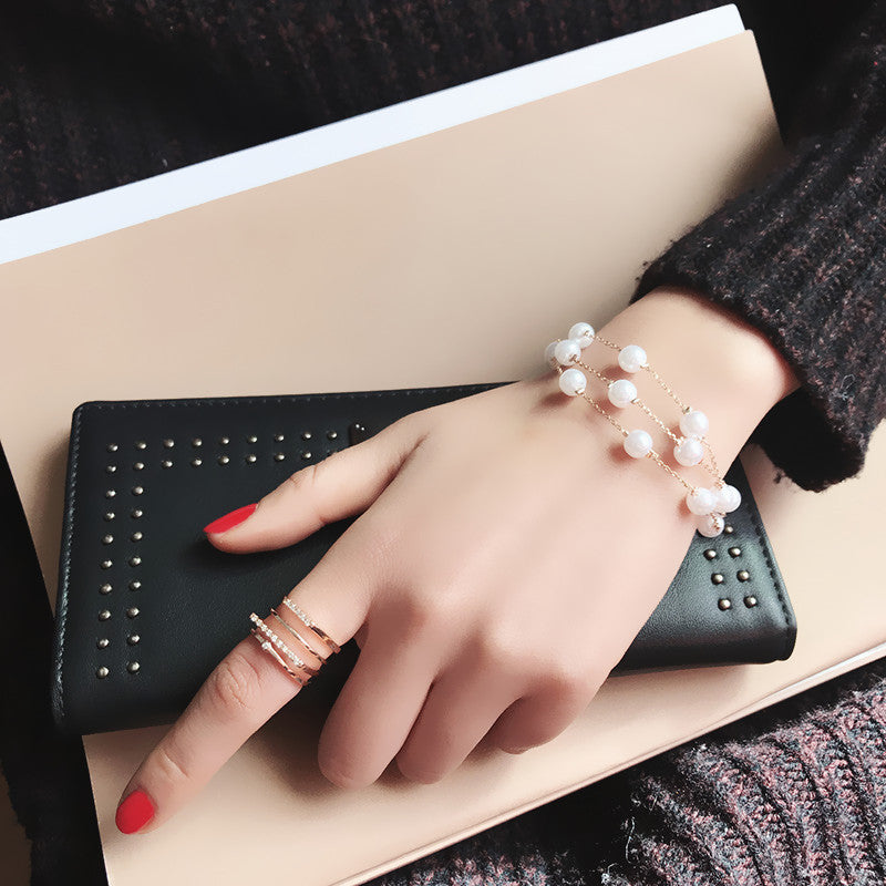 Multi Strand Chain Pearl Bracelet