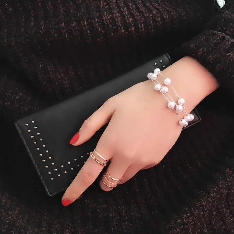 Multi Strand Chain Pearl Bracelet