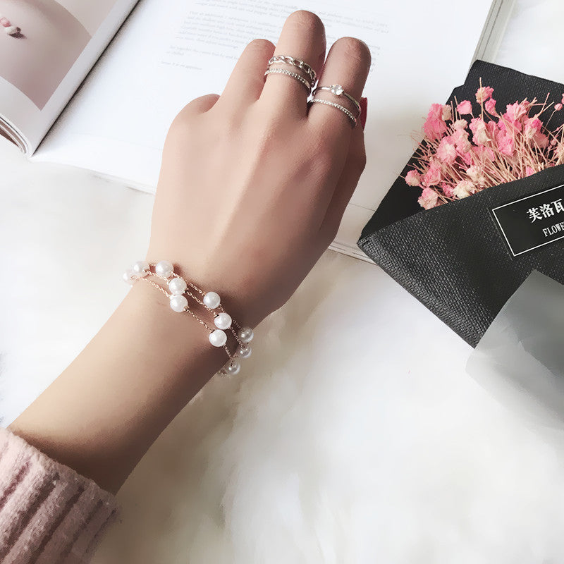 Multi Strand Chain Pearl Bracelet