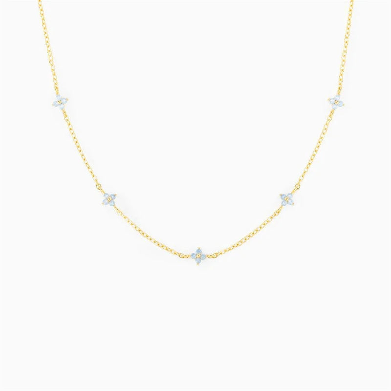 18K Gold Plated Tiny Blue Flower Necklace For Women, Gold Color Cute Pendant Necklace, Trendy Female Fashion Jewelry | Cubic Zirconia