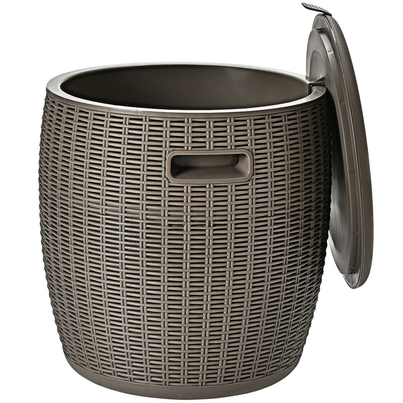 9.5 Gallon 4-in-1 Patio Rattan Cool Bar Cocktail Table Side Table