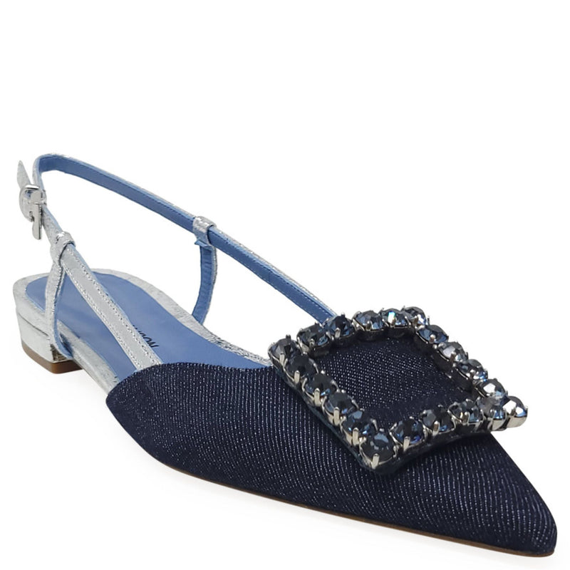 Denim/Silver Sling Back Flat