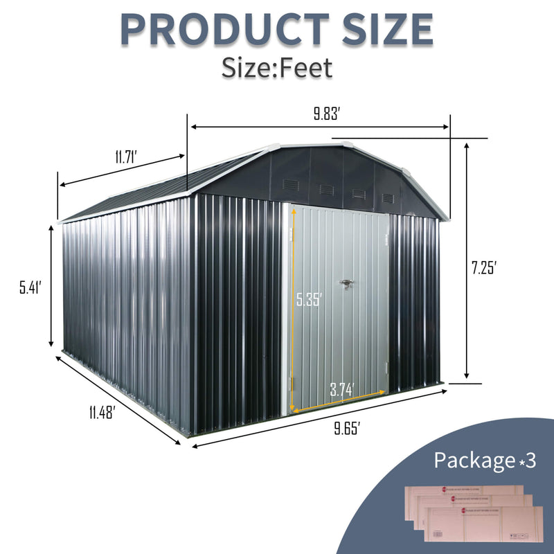 [10X12FT] Alora Heavy-Duty Outdoor Metal Garden Backyard Shed With Arch Roof And Lockable Doors (SAK57431)
