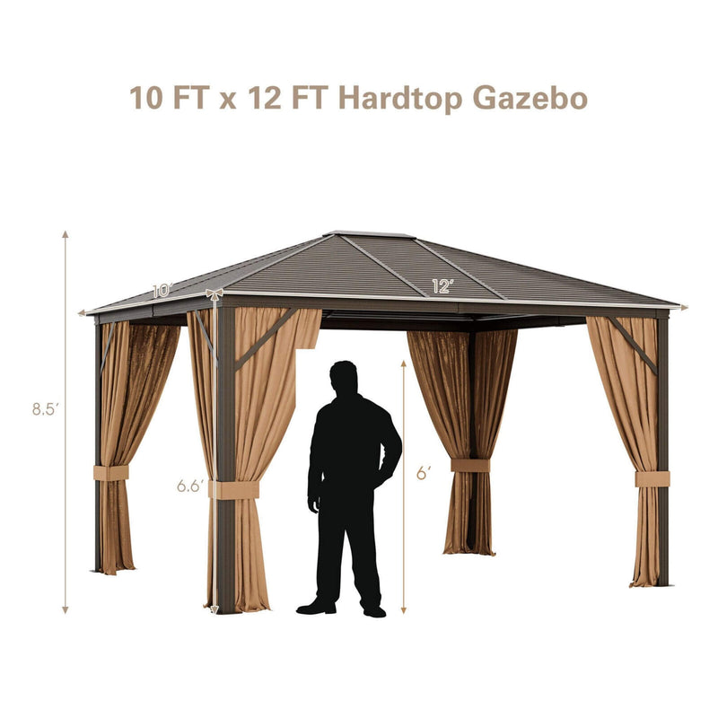 [10X12FT] Premium Outdoor Hardtop Patio Gazebo W/ Galvanized Steel Top & Aluminum Frame (SAK74065)