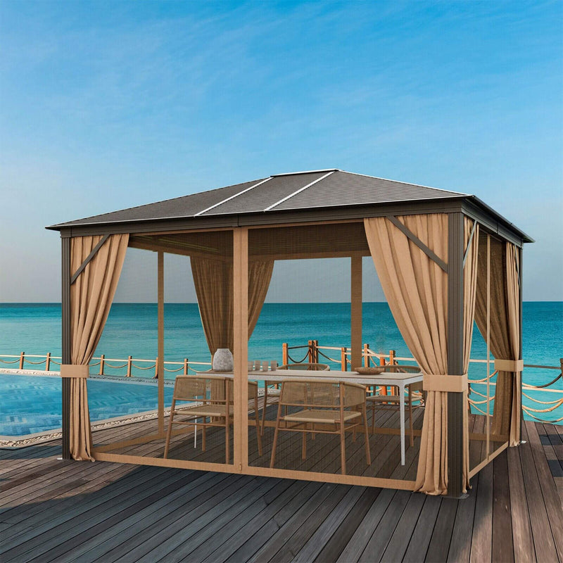 [10X12FT] Premium Outdoor Hardtop Patio Gazebo W/ Galvanized Steel Top & Aluminum Frame (SAK74065)