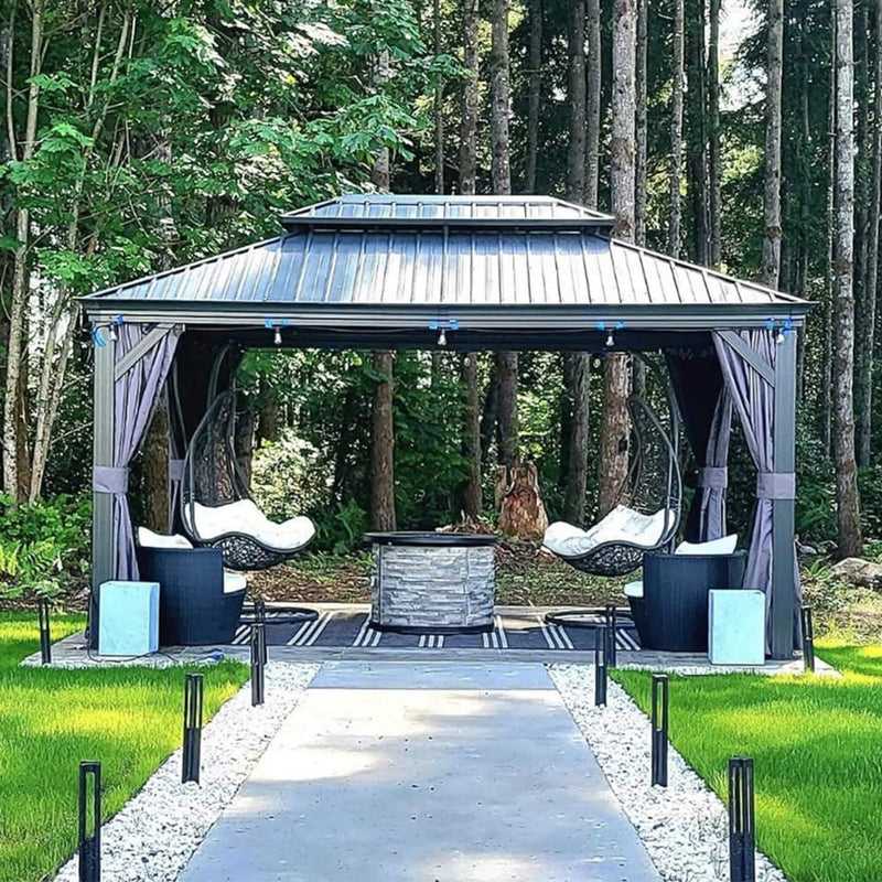 [10X13FT] Alora Large Premium Outdoor Hardtop Aluminum Gazebo With Galvanized Steel Double Roof (SAK74826)